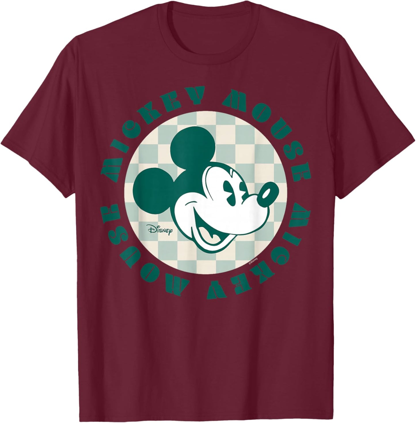 Mickey Mouse - Checker Print T-Shirt - T-Shirt | Maroon