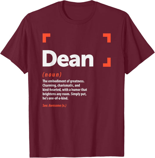 Dean Definition Personalized Name Dean T-Shirt - T-Shirt | Maroon