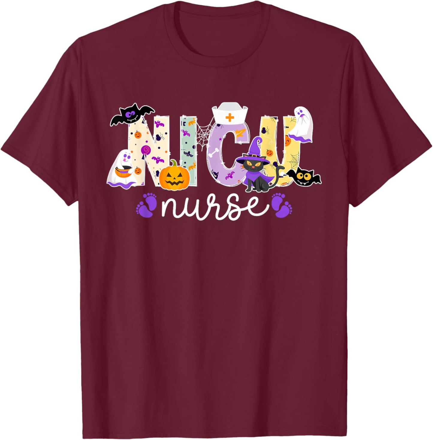 Spooky NICU Nurse Halloween Neonatal Intensive Care Unit T-Shirt - T-Shirt | Maroon