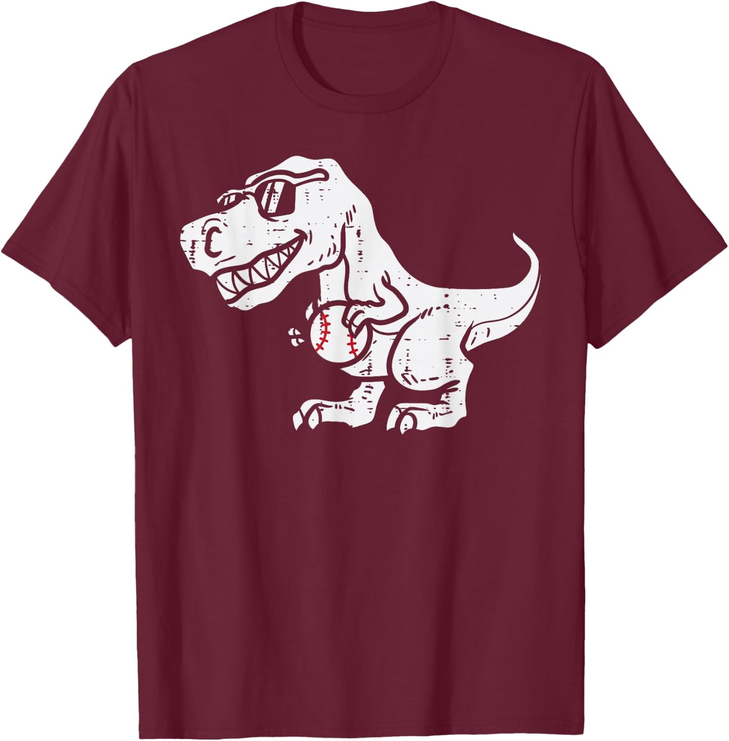 Trex Dinosaur Baseball Cute Sports Catcher Player Kids Boys T-Shirt - T-Shirt | Maroon