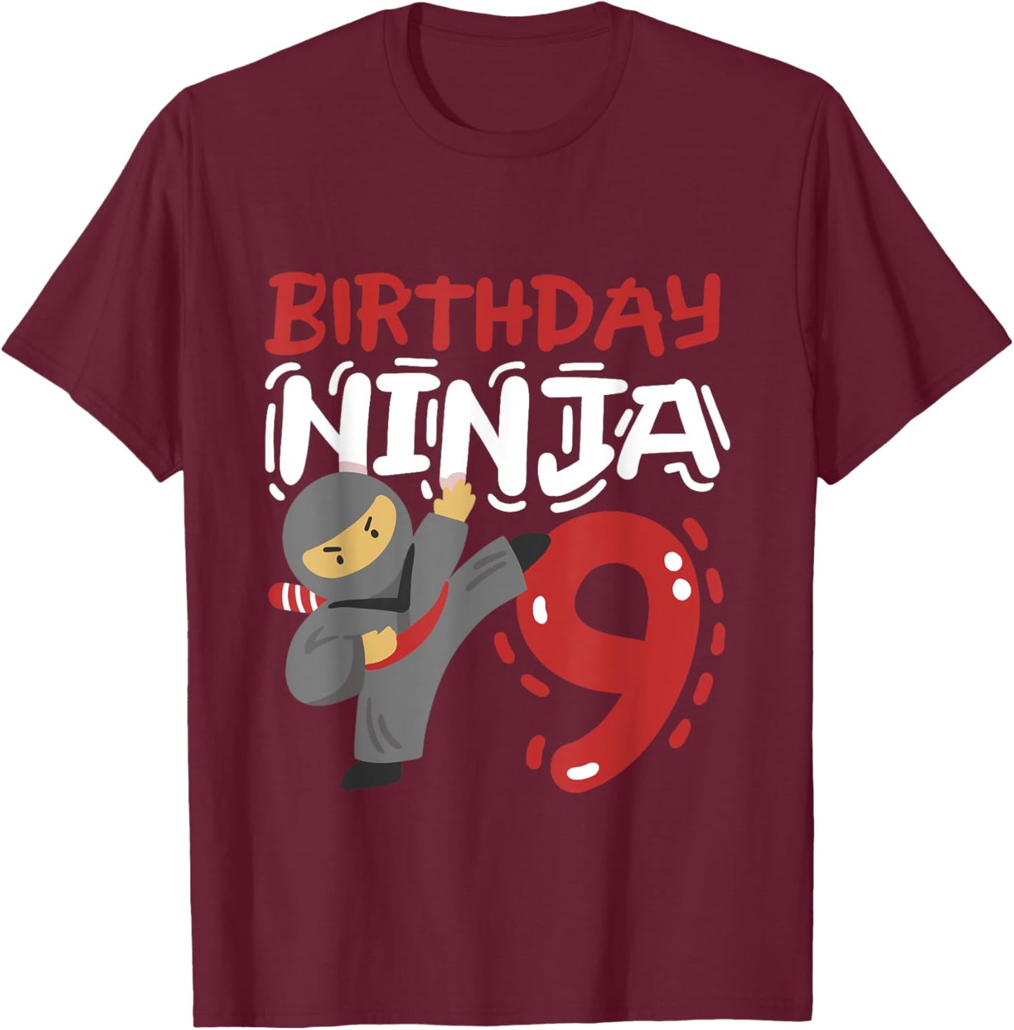 Birthday Ninja 9 Years Old Karate Kids 9th Birthday Boys T-Shirt - T-Shirt | Maroon