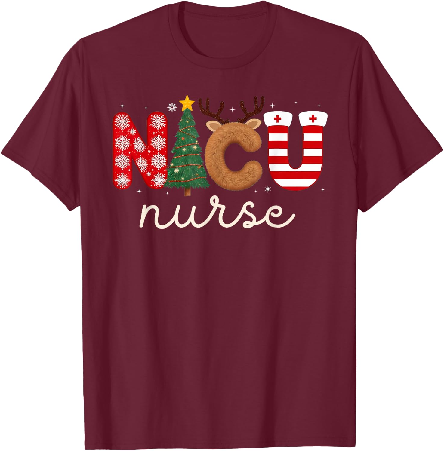 NICU Nurse Christmas Nursing Nicu Nurse Christmas Crew T-Shirt - T-Shirt | Maroon