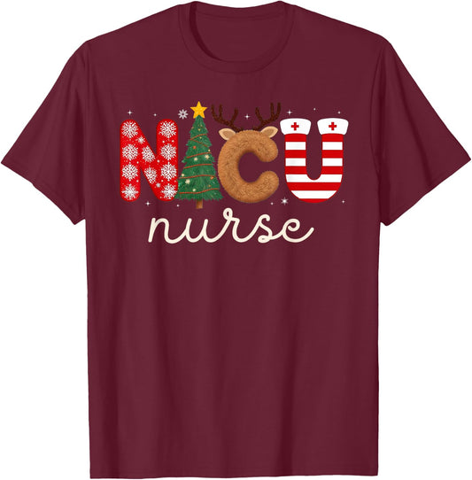 NICU Nurse Christmas Nursing Nicu Nurse Christmas Crew T-Shirt - T-Shirt | Maroon