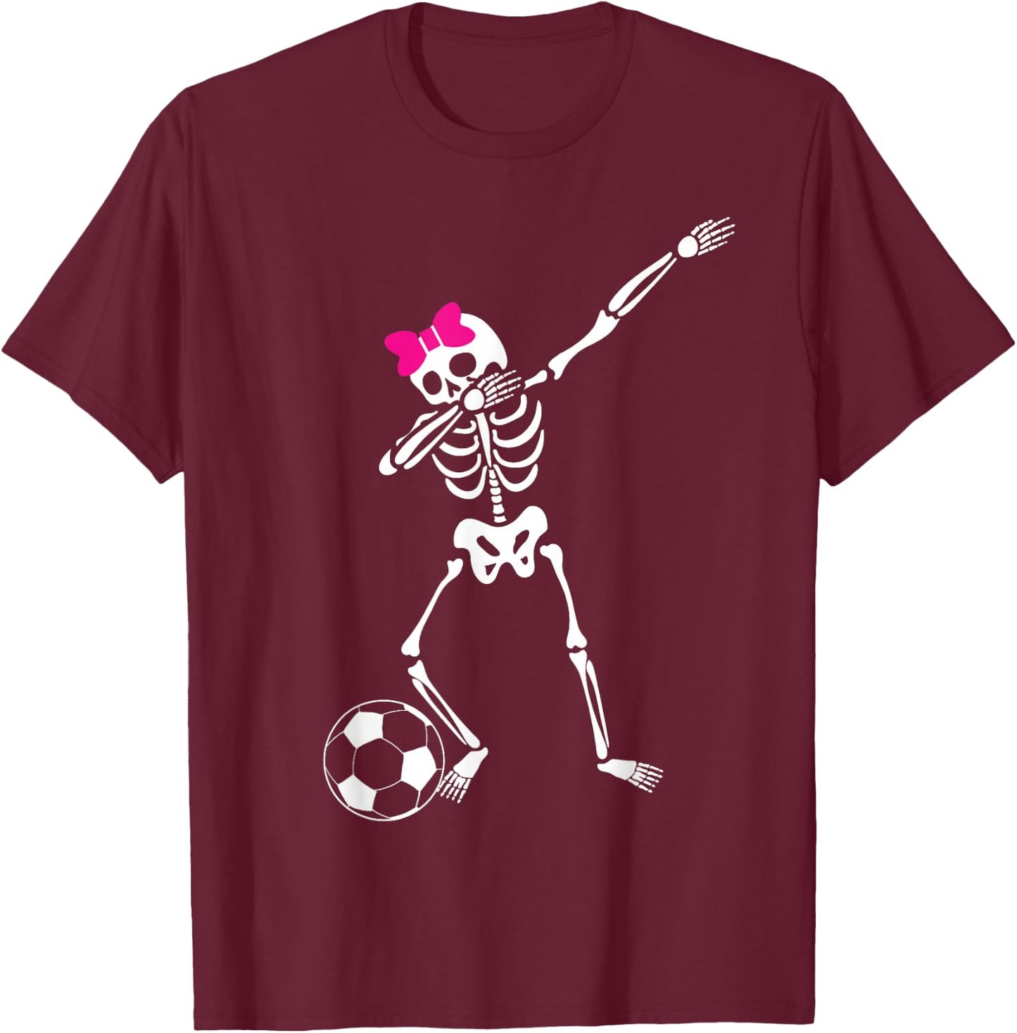 Dabbing Skeleton Girl Soccer Halloween T-Shirt - T-Shirt | Maroon