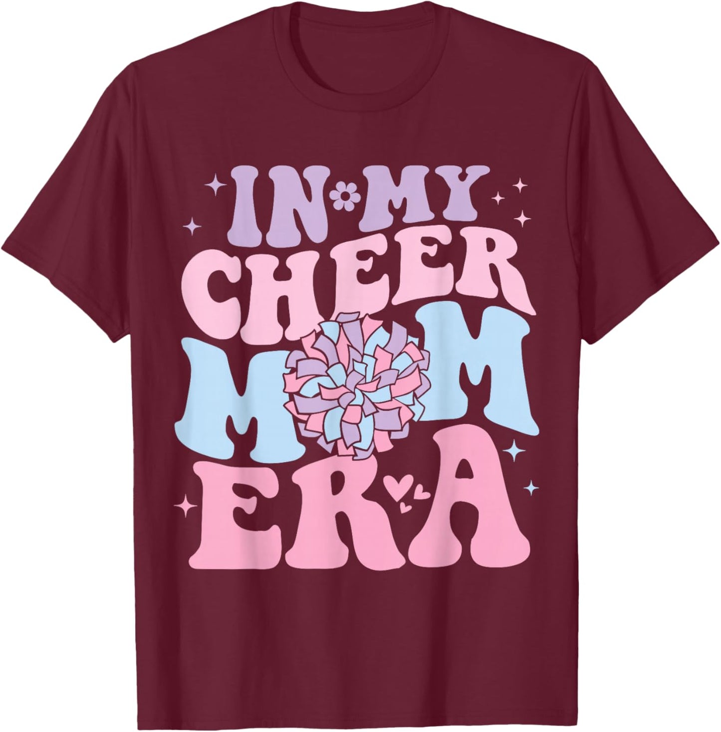 In My Cheer Mom Era Groovy Cheerleading Football Mom Women T-Shirt - T-Shirt | Maroon