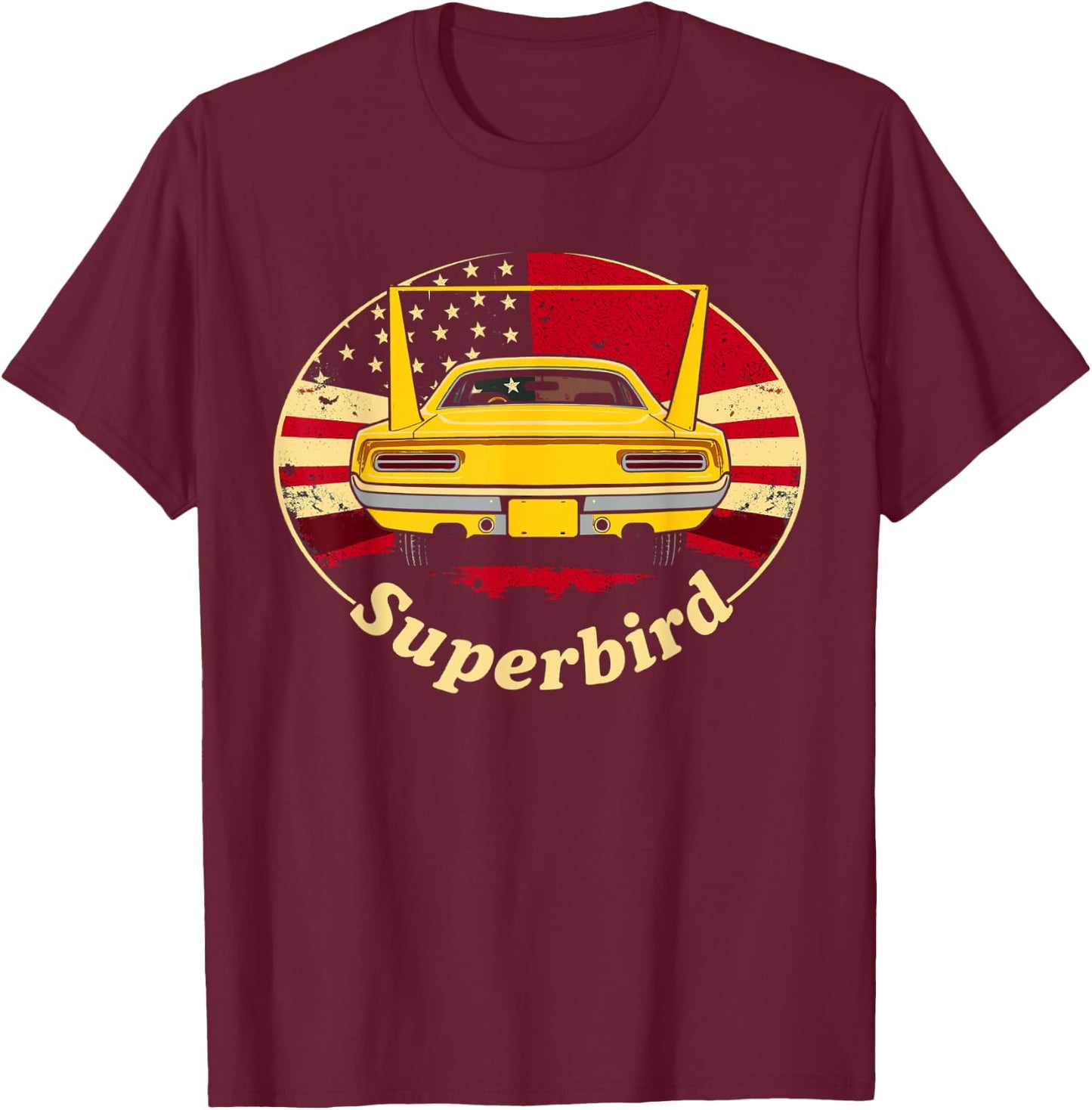 Old School Plymouth Superbird Classic Retro American Flag T-Shirt - T-Shirt | Maroon