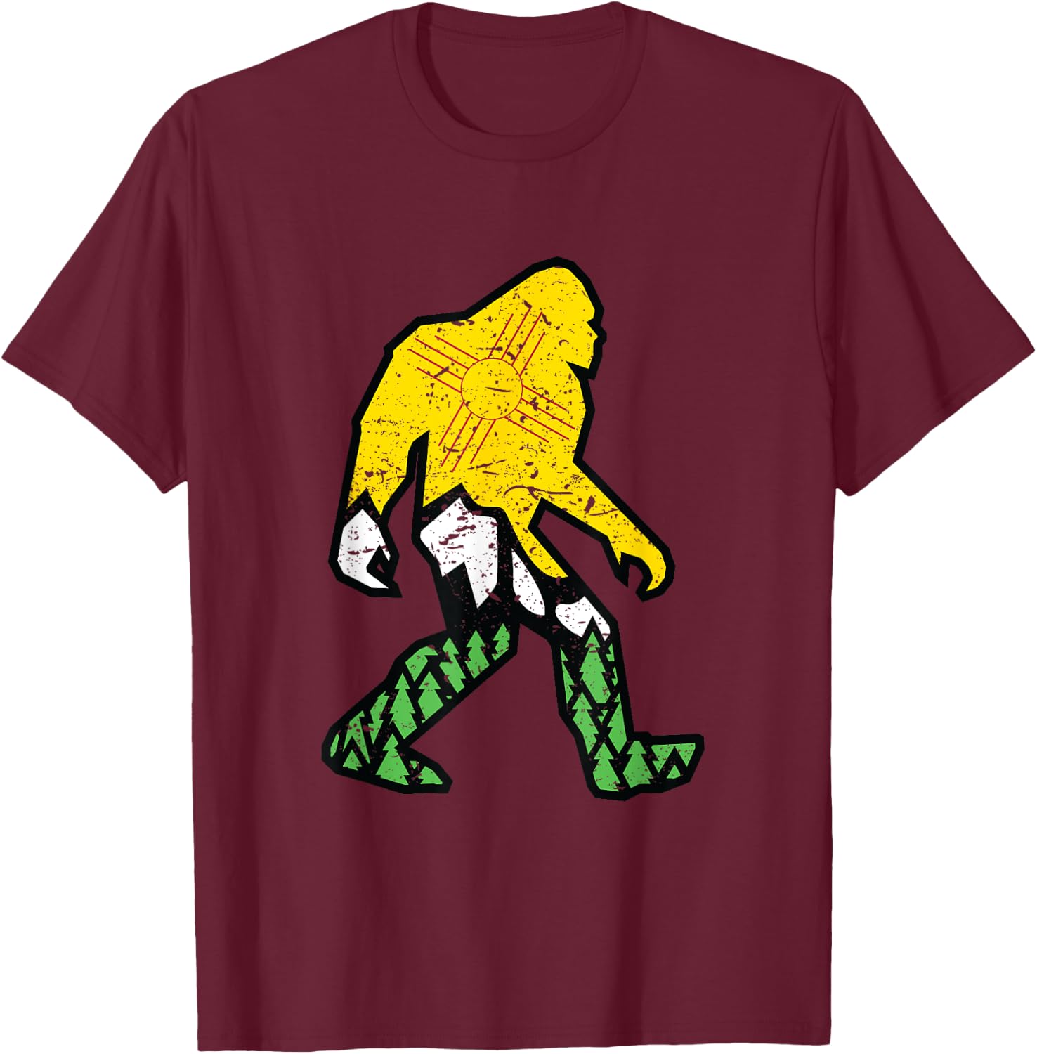 Cool Sasquatch is Real New Mexican Flag Yeti Hide & Seek NM T-Shirt - T-Shirt | Maroon
