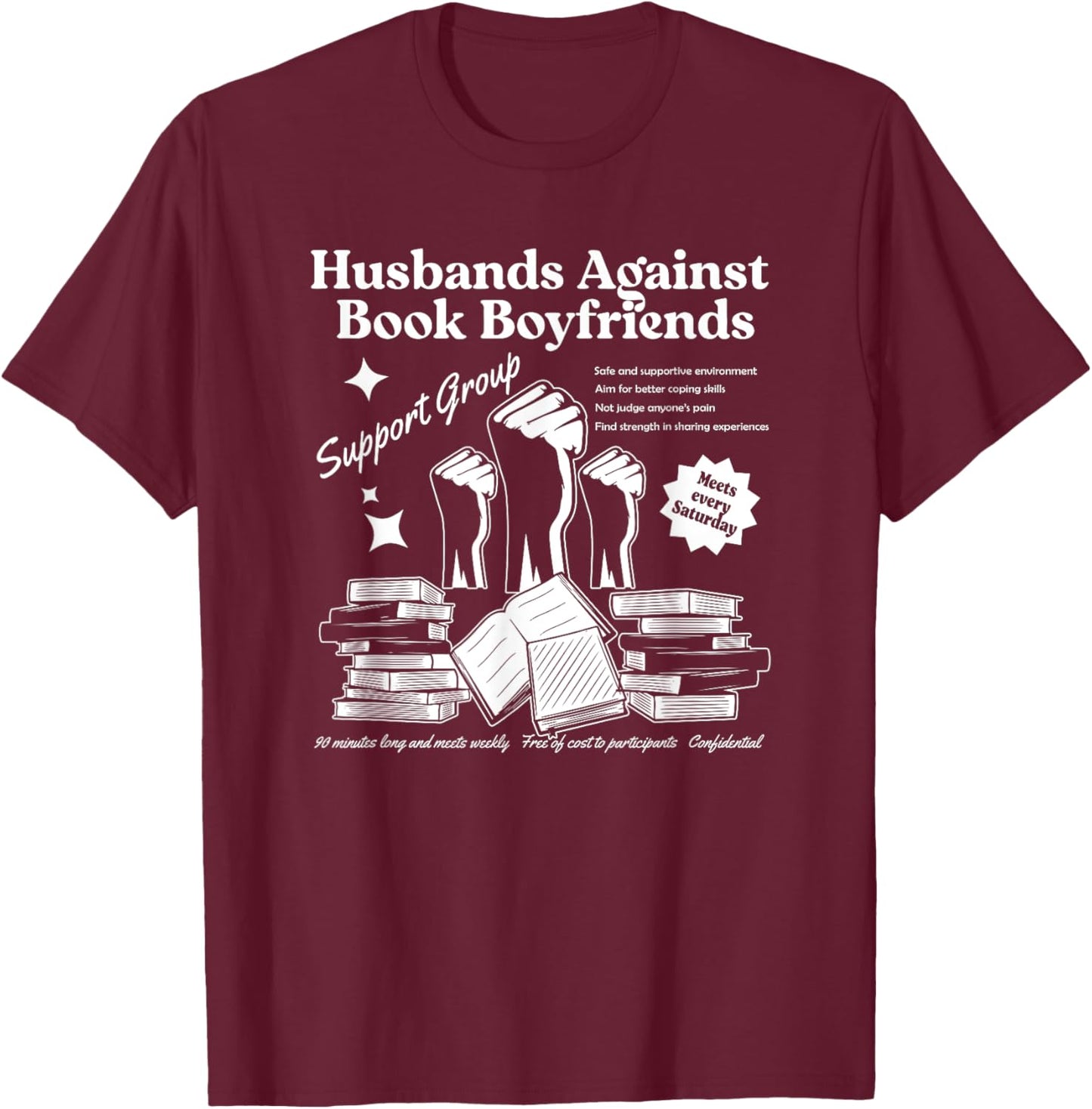 Husbands Against Book Boyfriends, Book Boyfriends Club T-Shirt - T-Shirt | Maroon