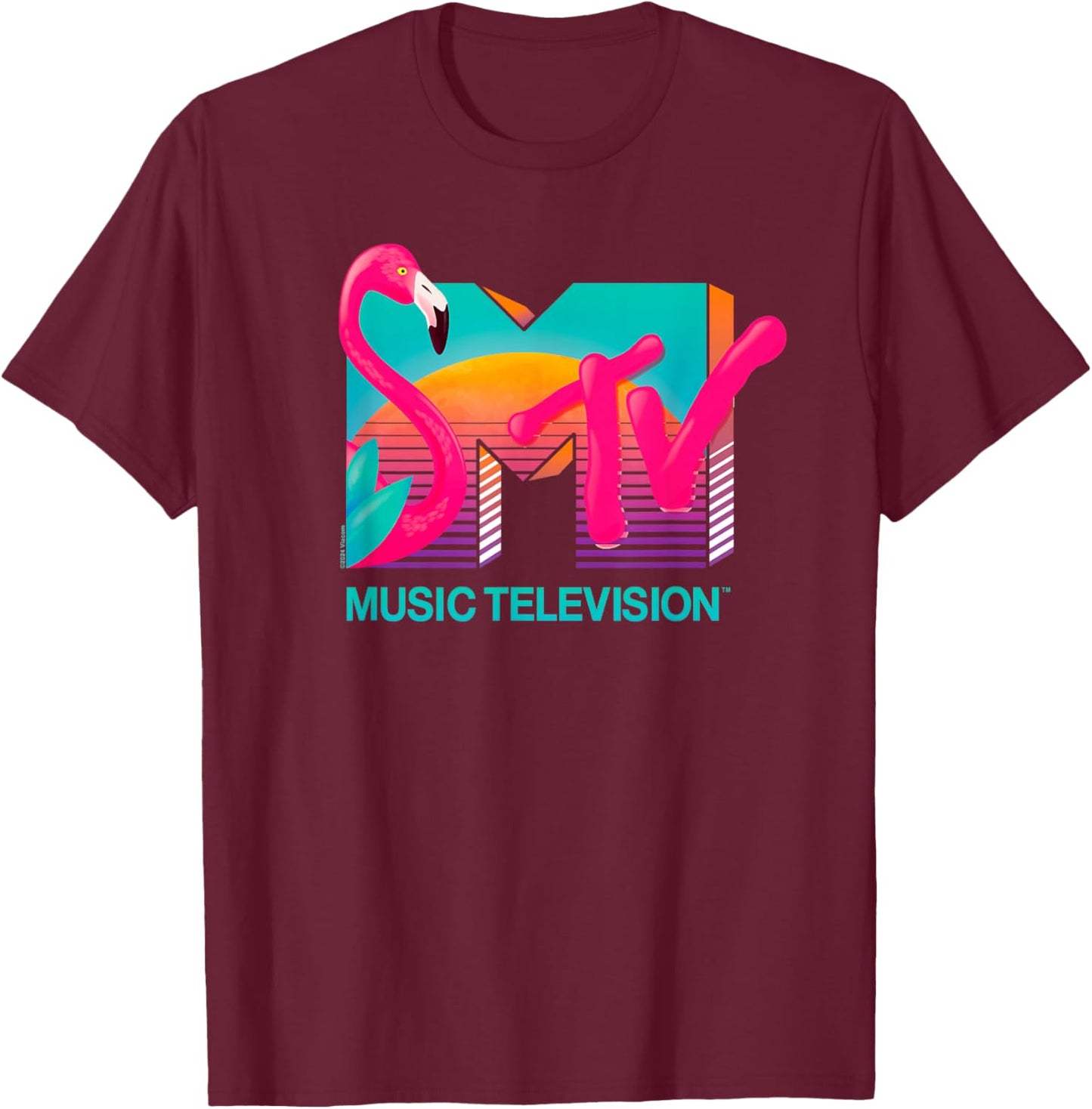 MTV Vibrant Flamingo Sunset T-Shirt - T-Shirt | Maroon