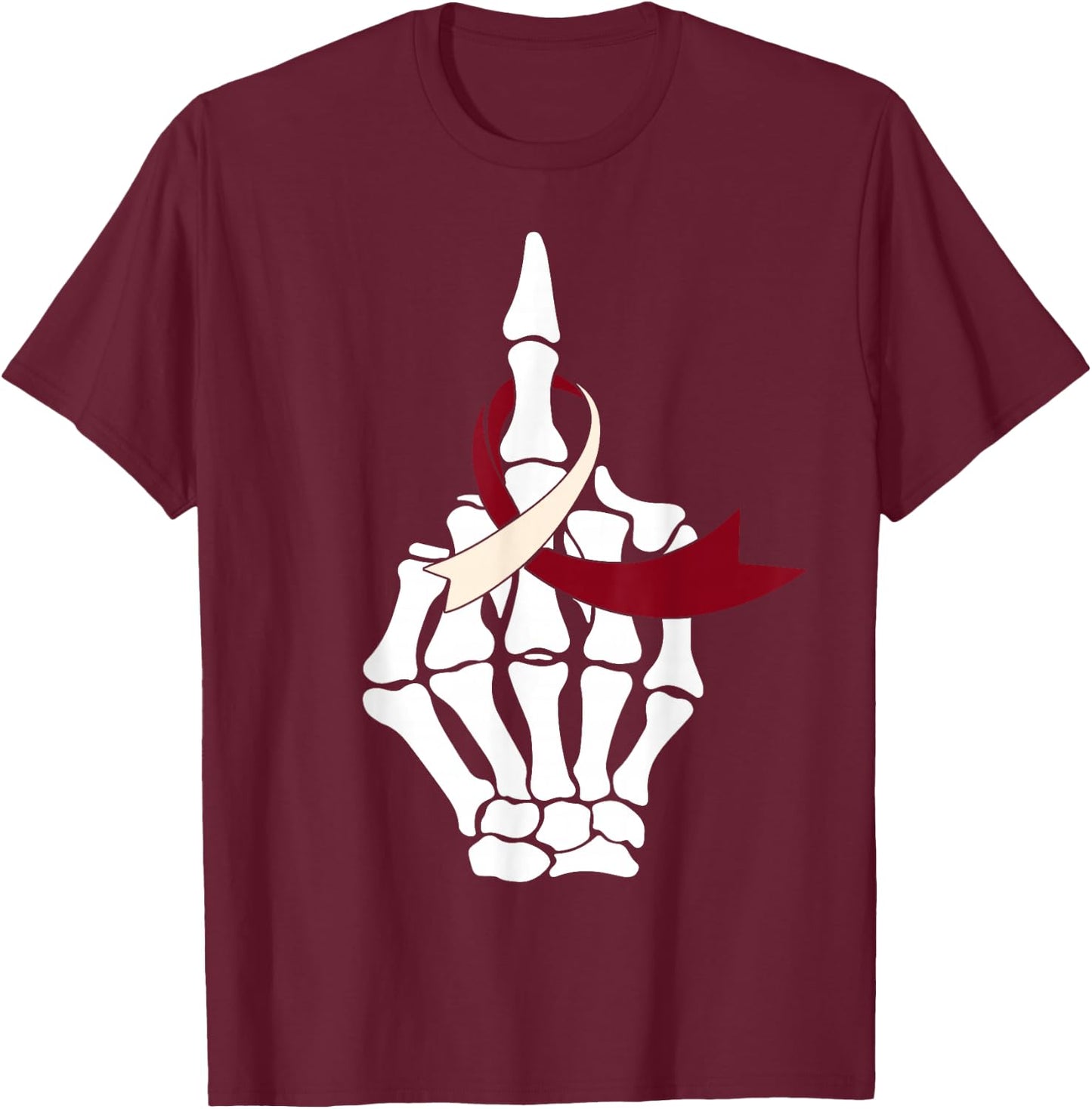 Fuck Head & Neck Cancer Middle Finger Burgundy Ivory Ribbon T-Shirt - T-Shirt | Maroon