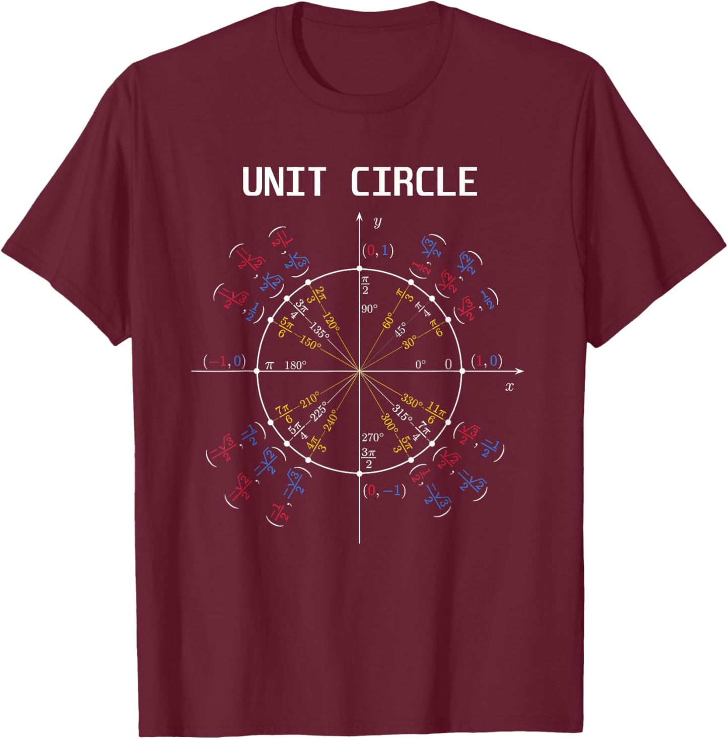Unit Circle Trigonometry Pi for Nerdy Geek Teacher Students T-Shirt - T-Shirt | Maroon