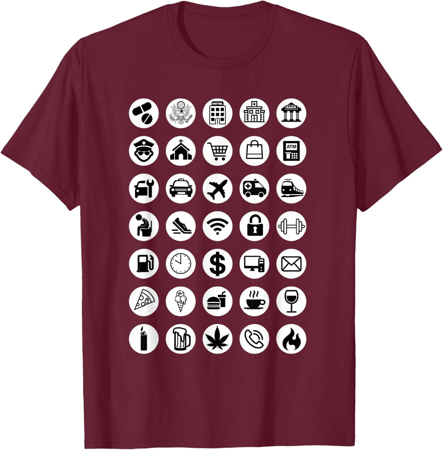 Travel Tourist Functional Icons Language Barrier Tourism T-Shirt - T-Shirt | Maroon