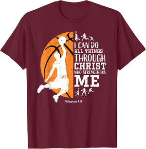 Basketball Shirts Men Boys Philippians 4:13 Gifts Kids T-Shirt - T-Shirt | Maroon