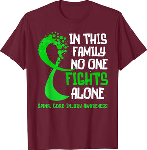 Spinal Cord Injury Awareness Green Ribbon Family Fighter T-Shirt - T-Shirt | Maroon