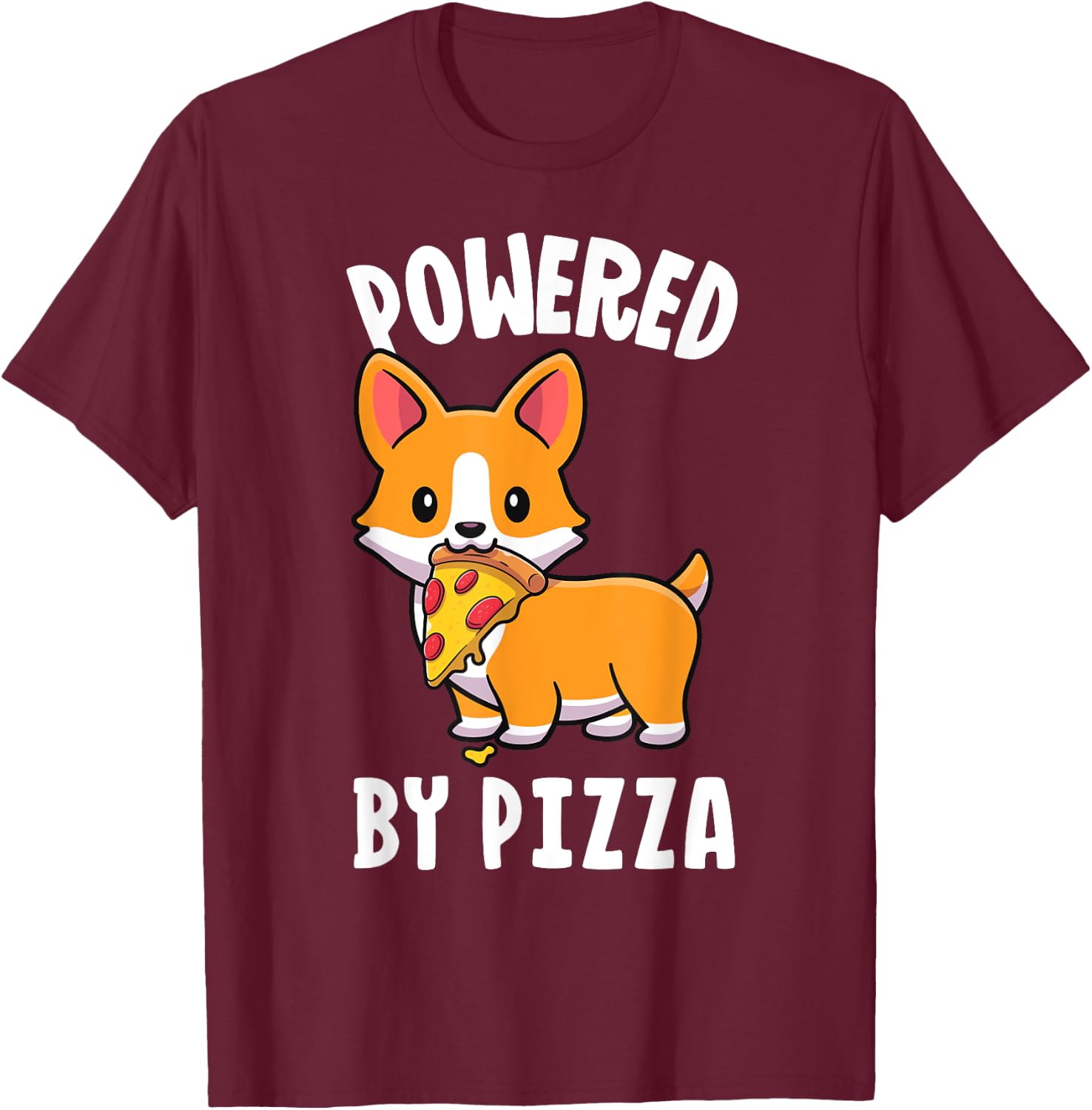 Powered By Pizza Corgi Shirt Dog Funny Corgi Shirt Kids Men T-Shirt - T-Shirt | Maroon