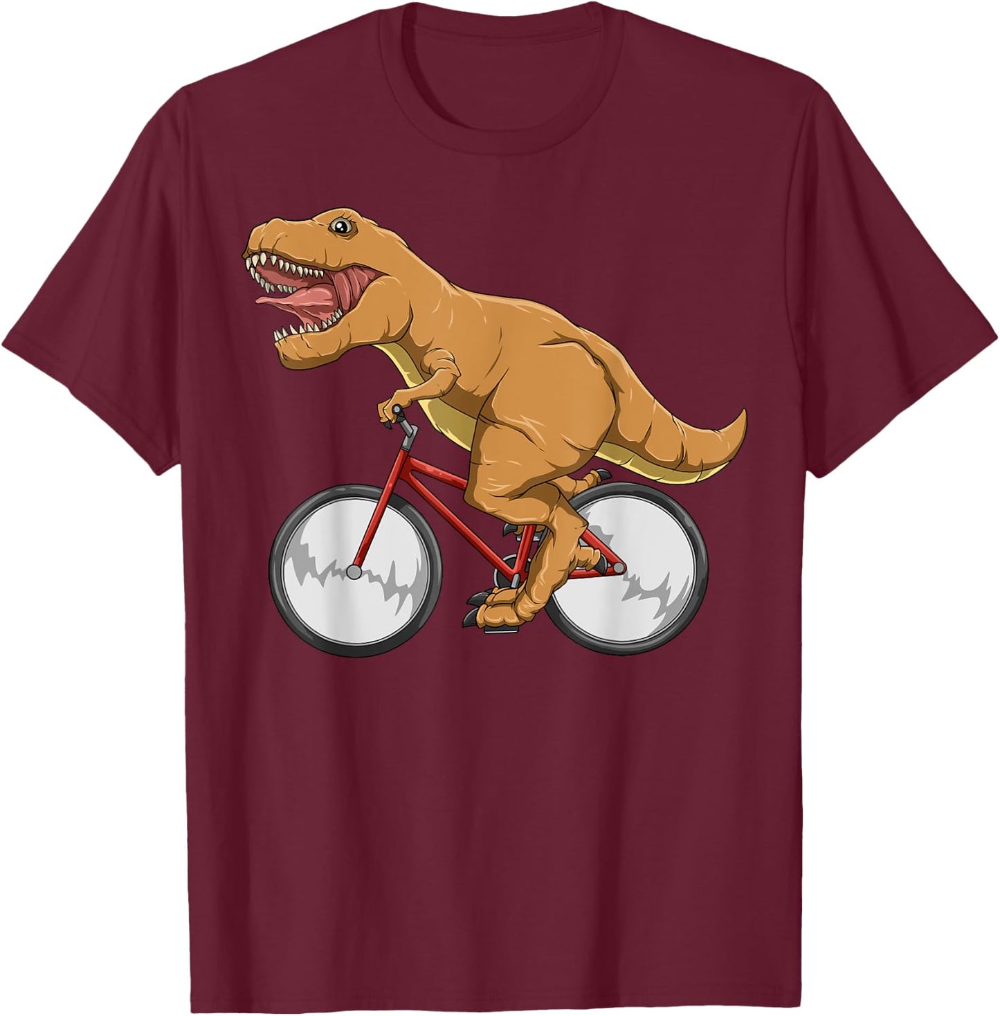 Cycling Dinosaur T-Rex Riding Road Bike MTB Cyclocross T-Shirt - T-Shirt | Maroon