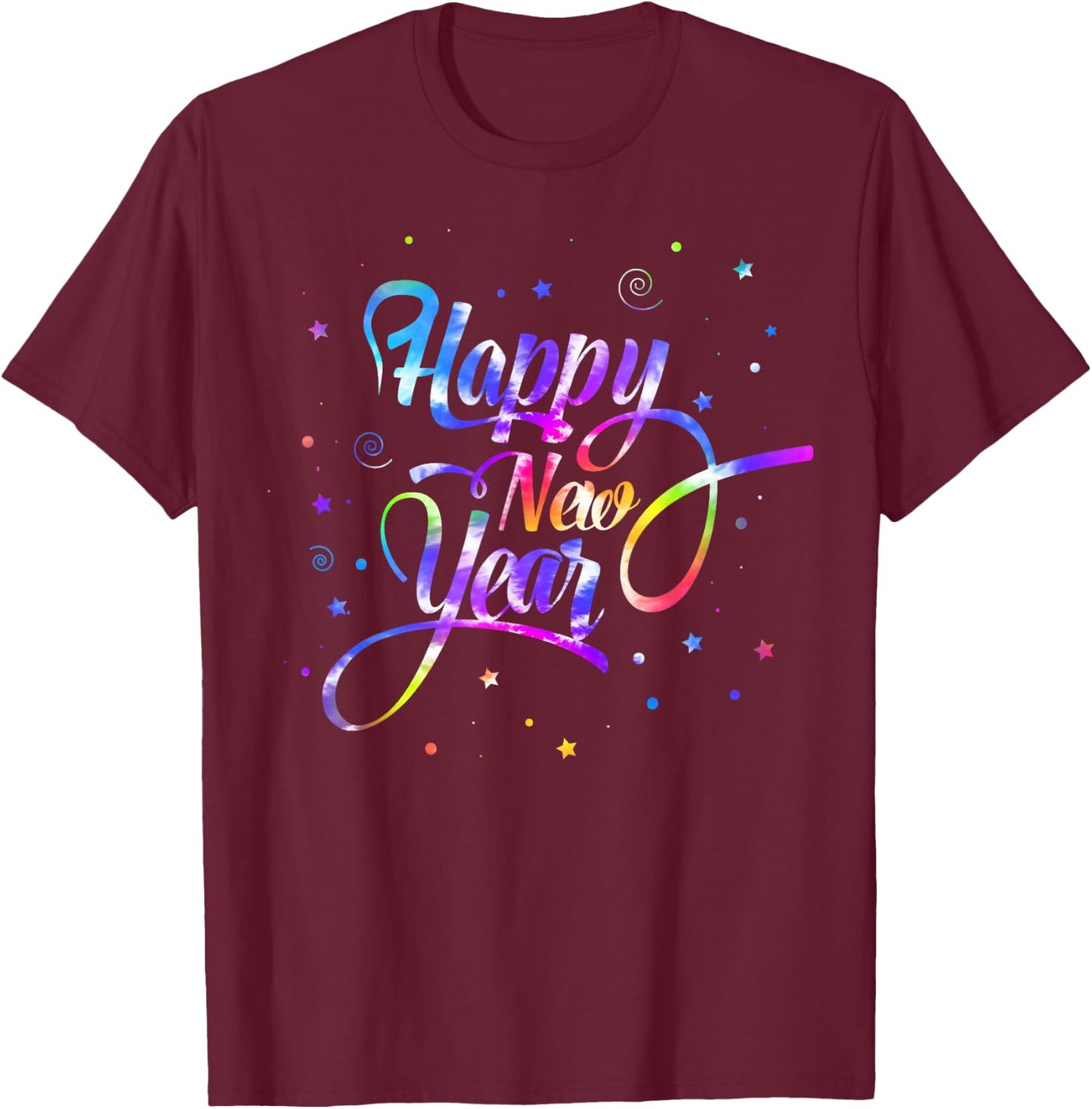 Amb Happy New Year 2025 New Year's Eve NYE Party Funny Modern Tie-Dye Black -Kids Winter Party T-Shirt - T-Shirt | Maroon