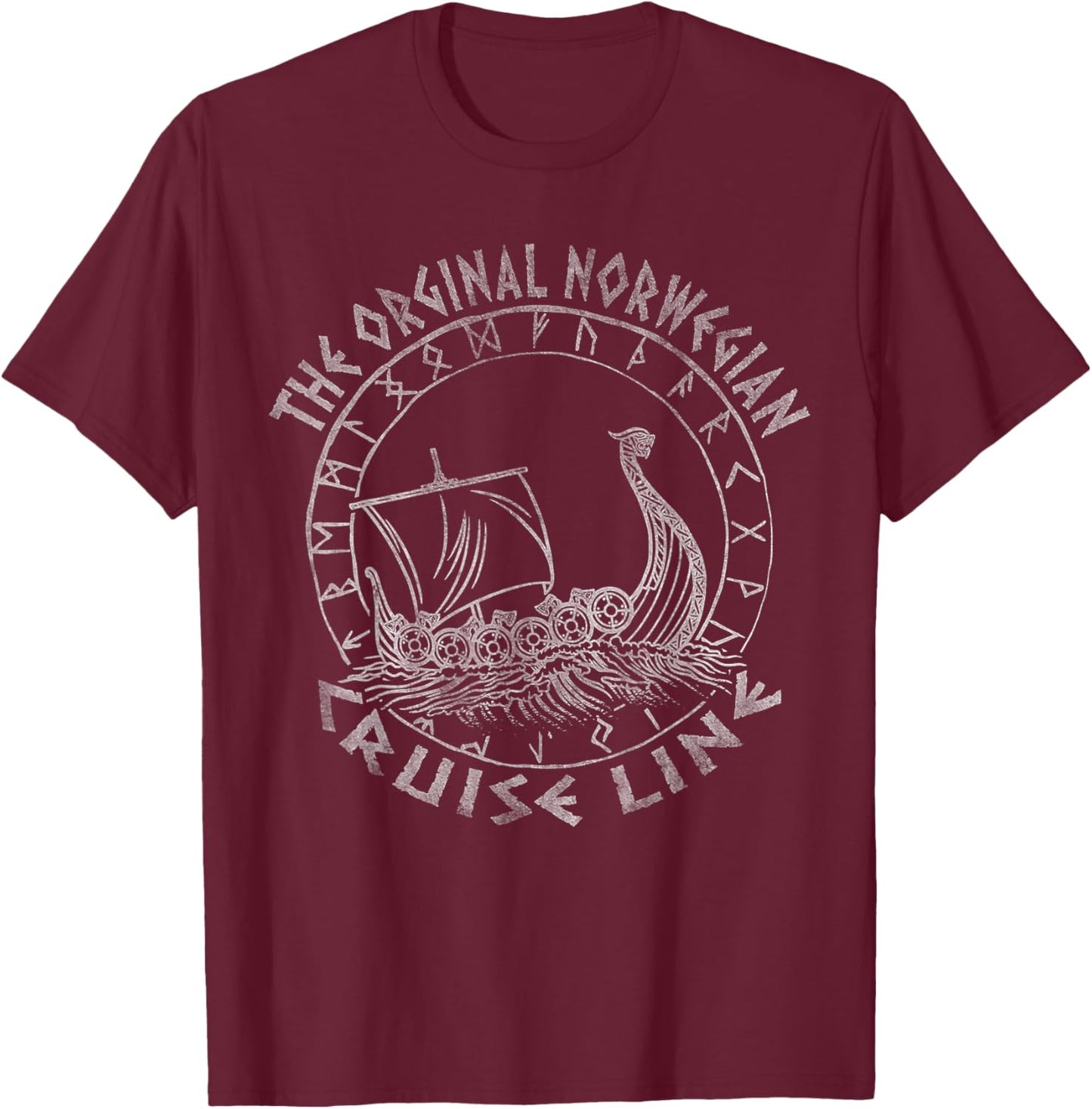 The Original Norwegian Cruise Line Rune Circle Viking Ship T-Shirt - T-Shirt | Maroon