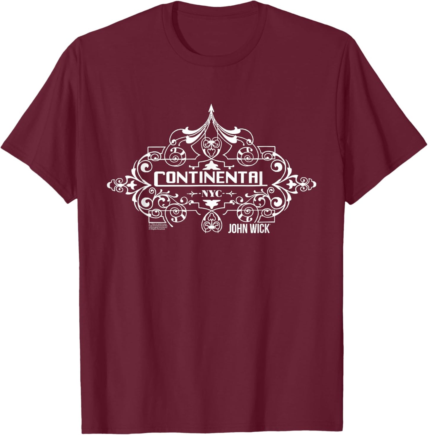 John Wick Continental White Logo Small T-Shirt - T-Shirt | Maroon