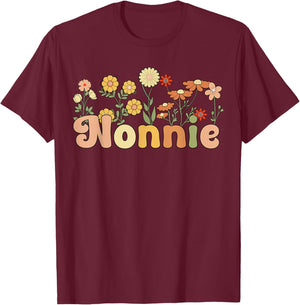 Groovy Nonnie Grandmother Flowers Nonnie Grandma T-Shirt - T-Shirt | Maroon