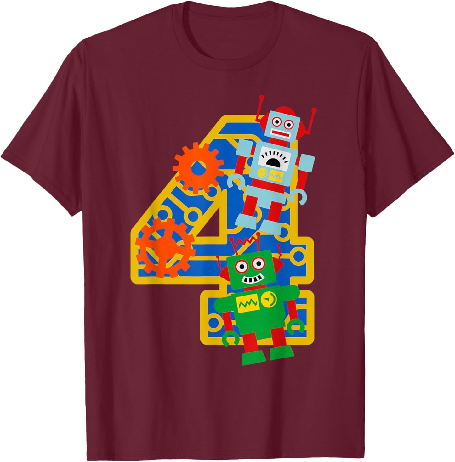 4th Birthday Boy 4 Year Old Little Robot Robotics Engineer T-Shirt - T-Shirt | Maroon