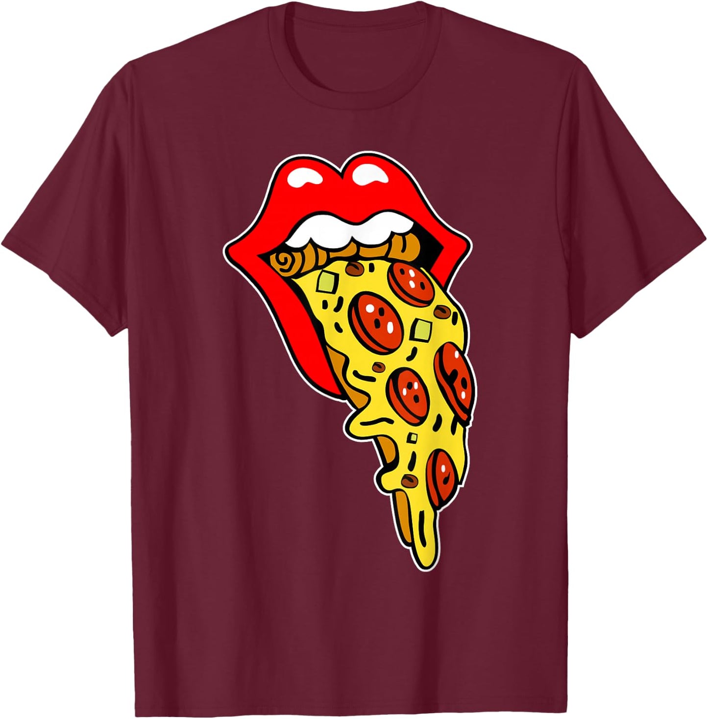 Pizza Mouth Lips T-Shirt - T-Shirt | Maroon