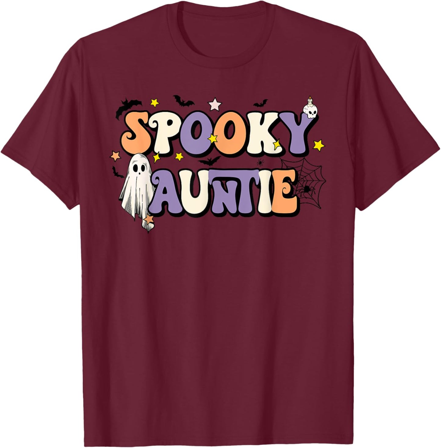 Spooky Auntie Halloween Aunt Ghost Witchy Costume T-Shirt - T-Shirt | Maroon