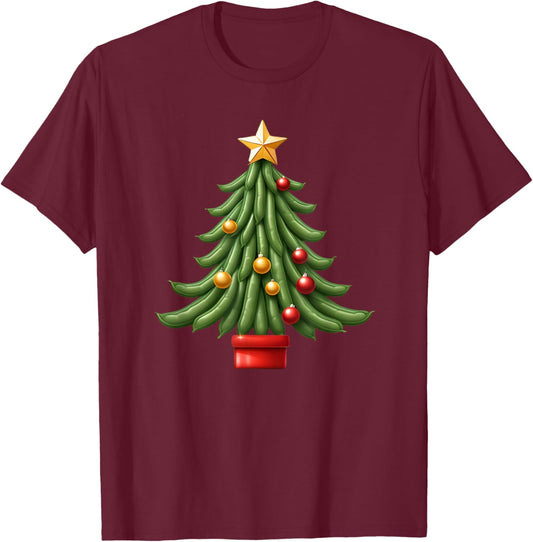 String Green Bean Christmas Tree T-Shirt - T-Shirt | Maroon