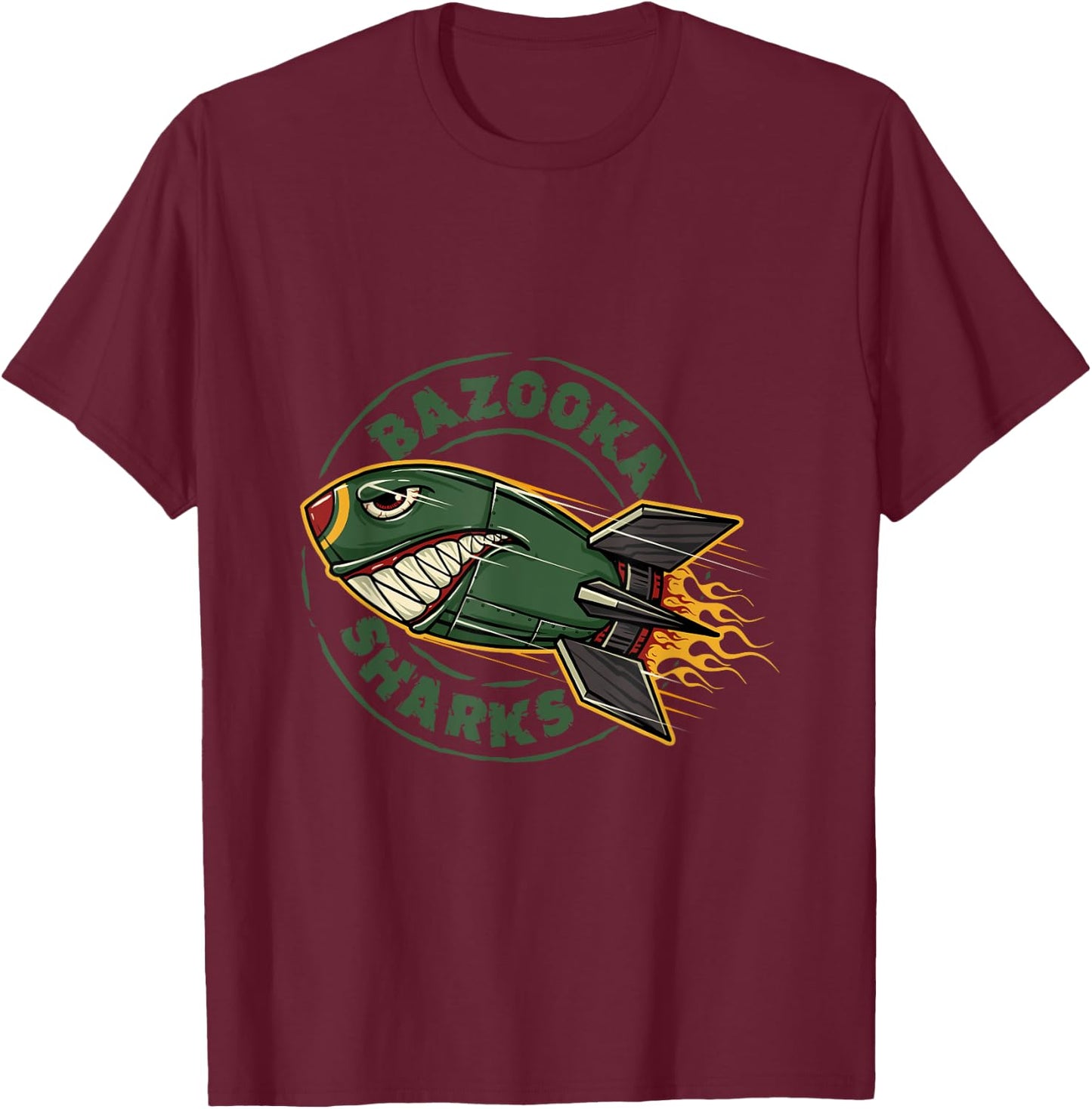 Bazzoka Sharks Flying Rocket Weapon Bazooka T-Shirt - T-Shirt | Maroon