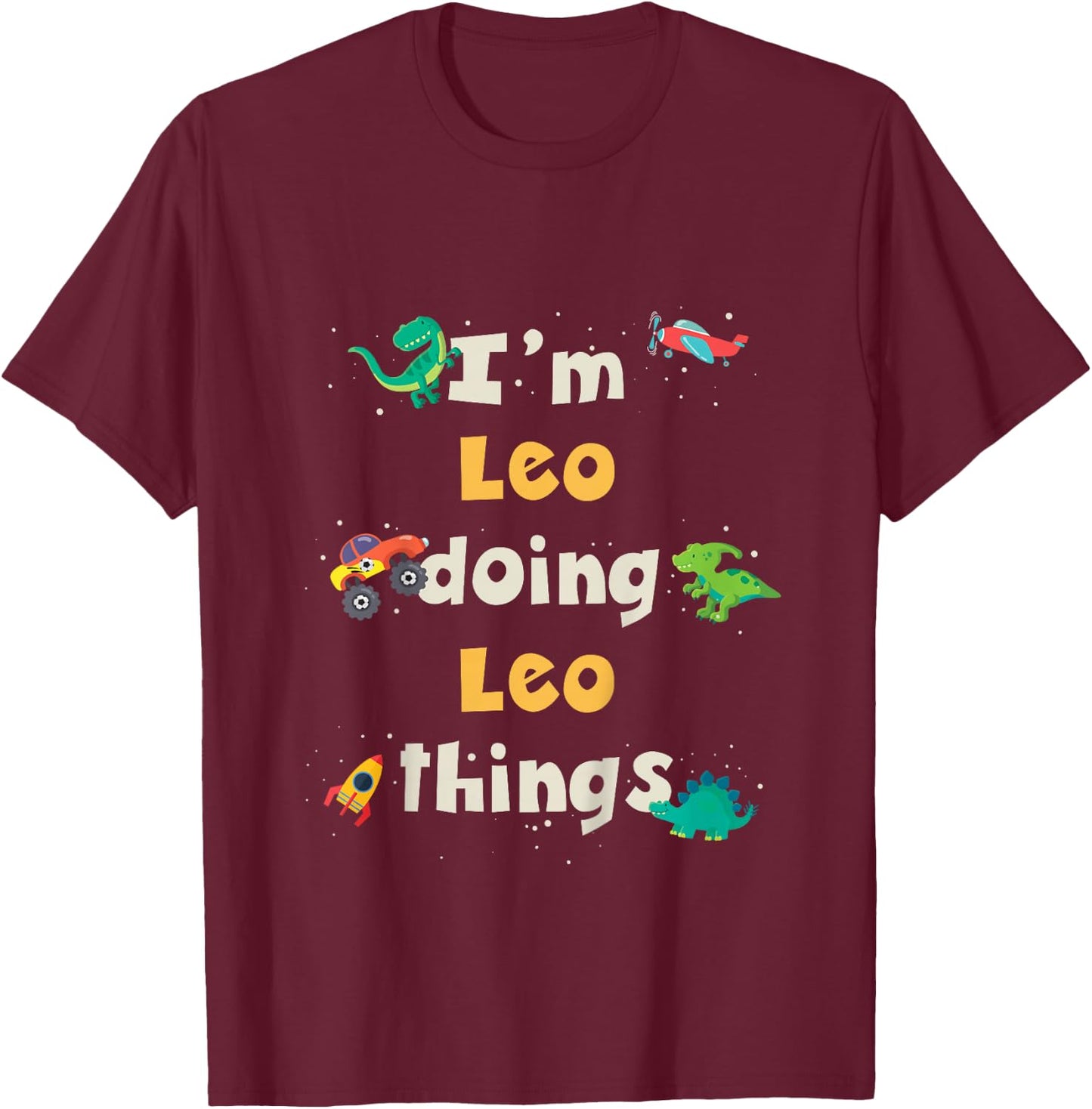 Kids Cool Leo Personalized First Name Boys T-Shirt - T-Shirt | Maroon