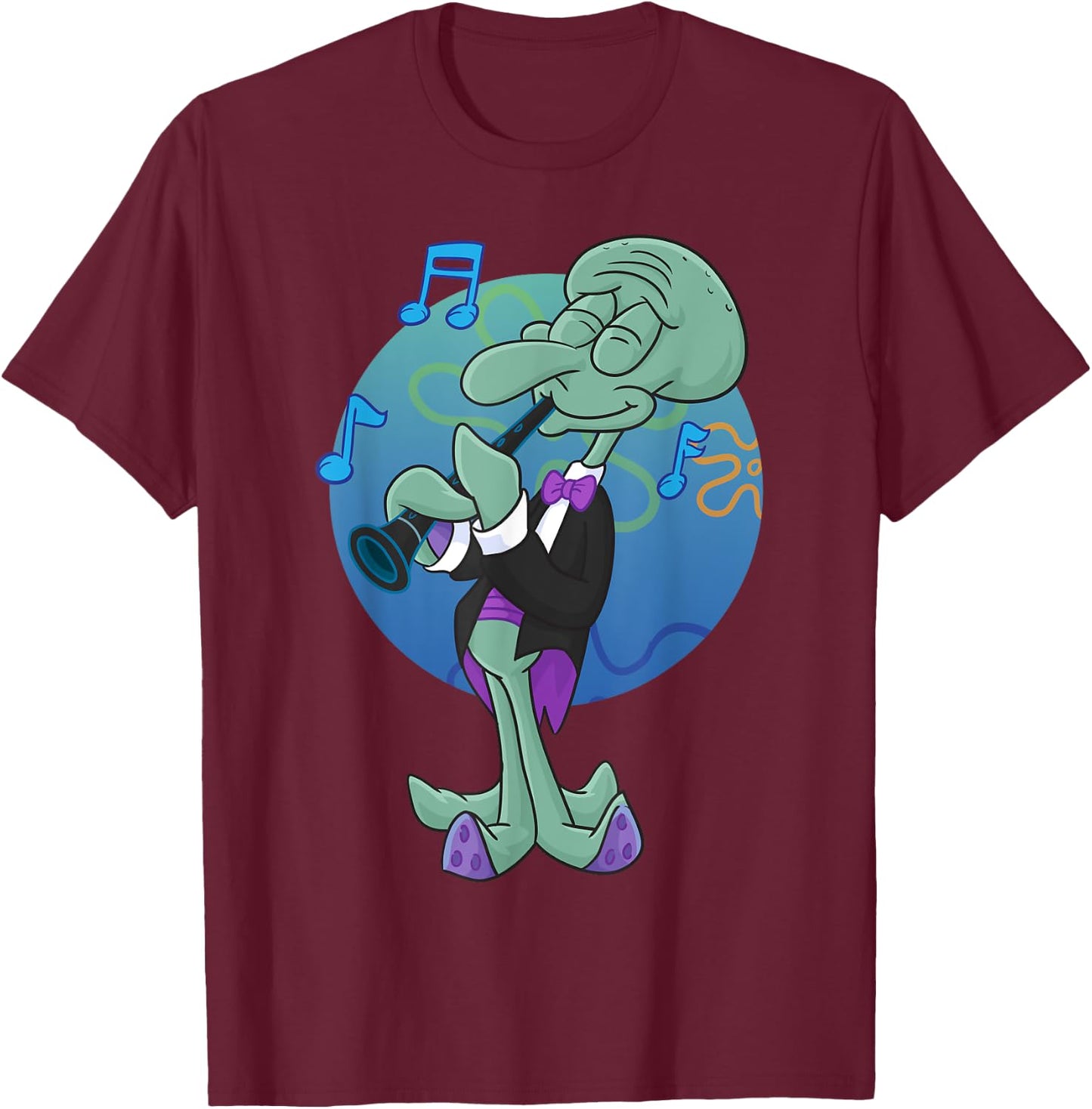 Mademark x SpongeBob SquarePants - Squidwards Playing "Clarry" The Clarinet T-Shirt - T-Shirt | Maroon