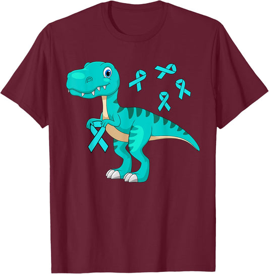 Ovarian Cancer Awareness Shirt Teal Ribbon Women Men Kids T-Shirt - T-Shirt | Maroon