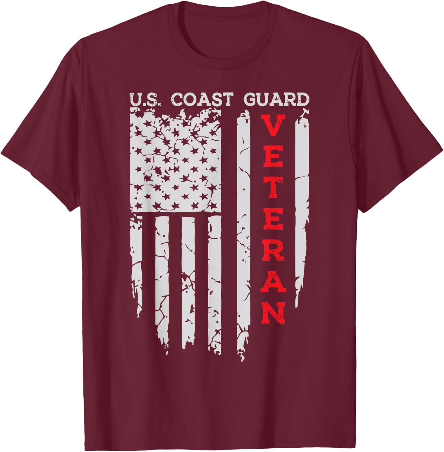 US Coast Guard Veteran USCG American Flag T-Shirt - T-Shirt | Maroon