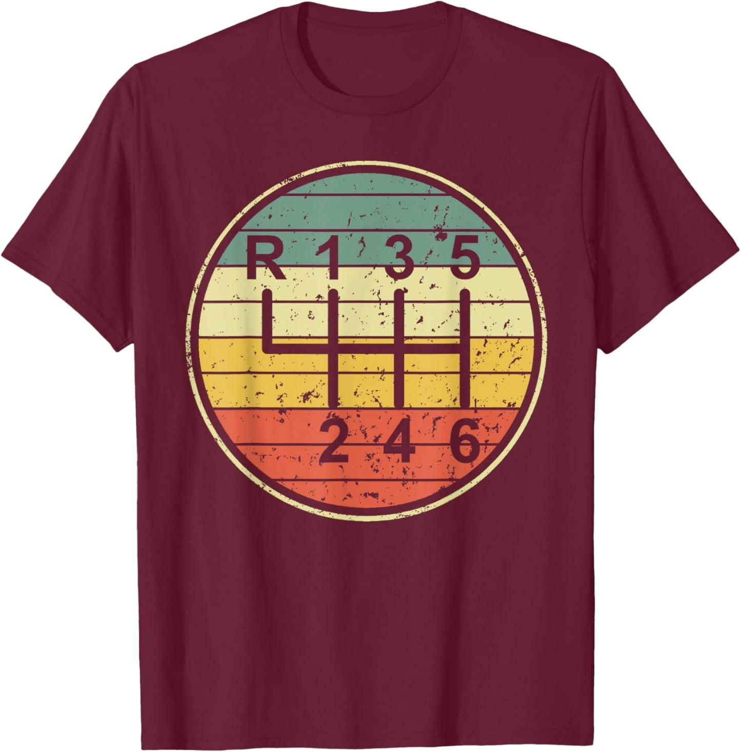Funny Manual Transmission Shift Pattern Stick Shift 6 Speed T-Shirt - T-Shirt | Maroon