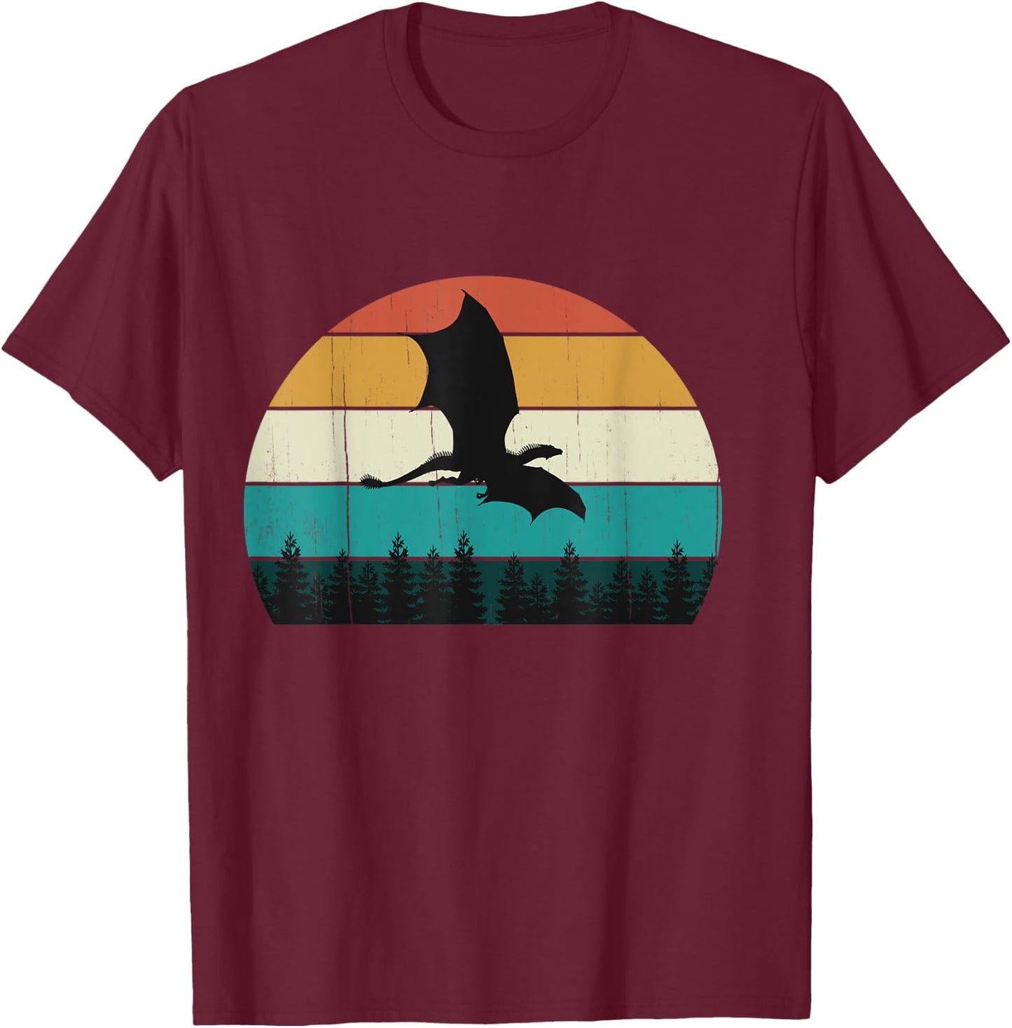 Retro Flying Dragon - Vintage Sunset Fantasy / Sci-Fi Gift T-Shirt - T-Shirt | Maroon