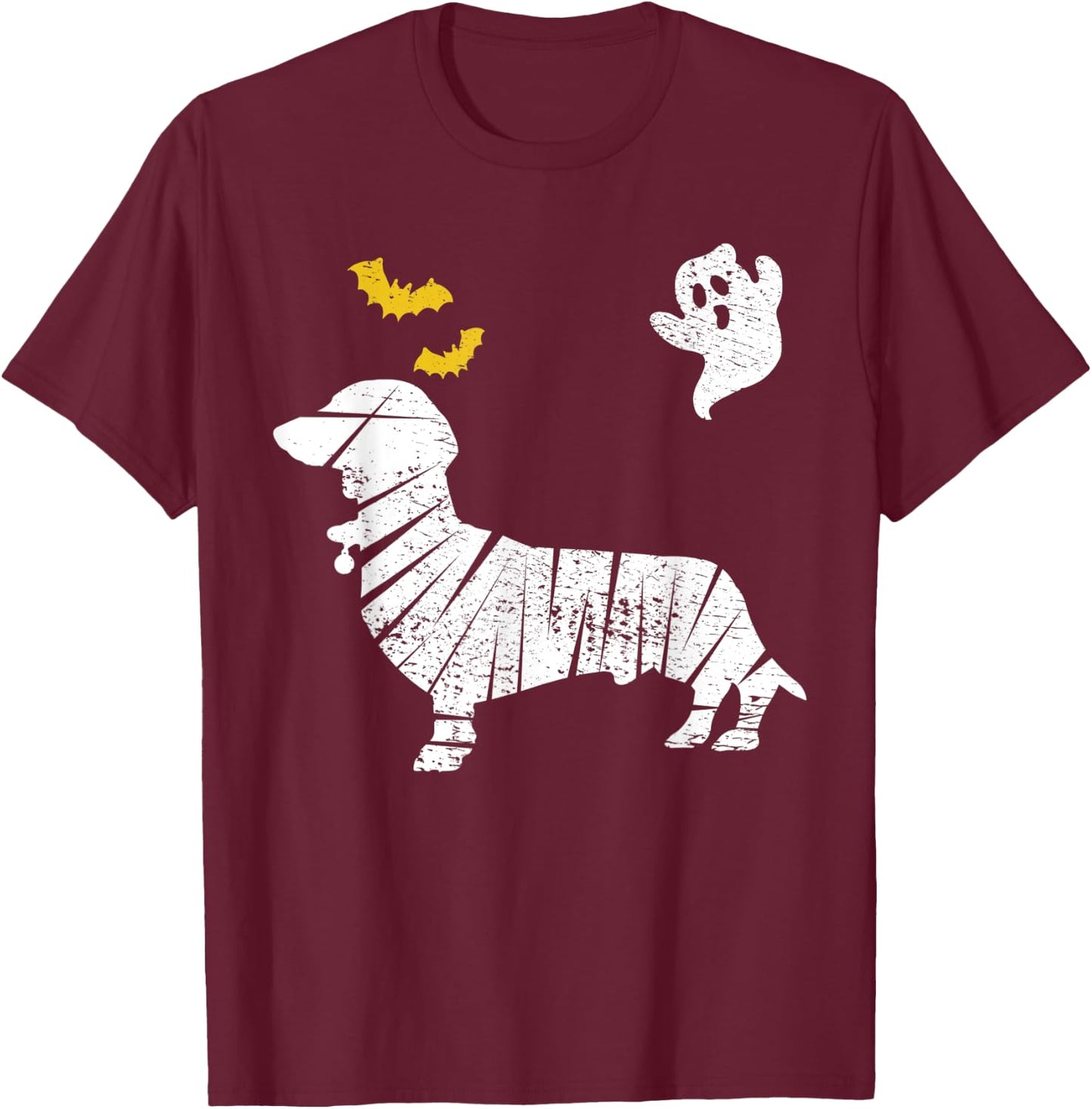 Dachshund Wiener Halloween Mummy Bat Ghost Vintage T-Shirt - T-Shirt | Maroon