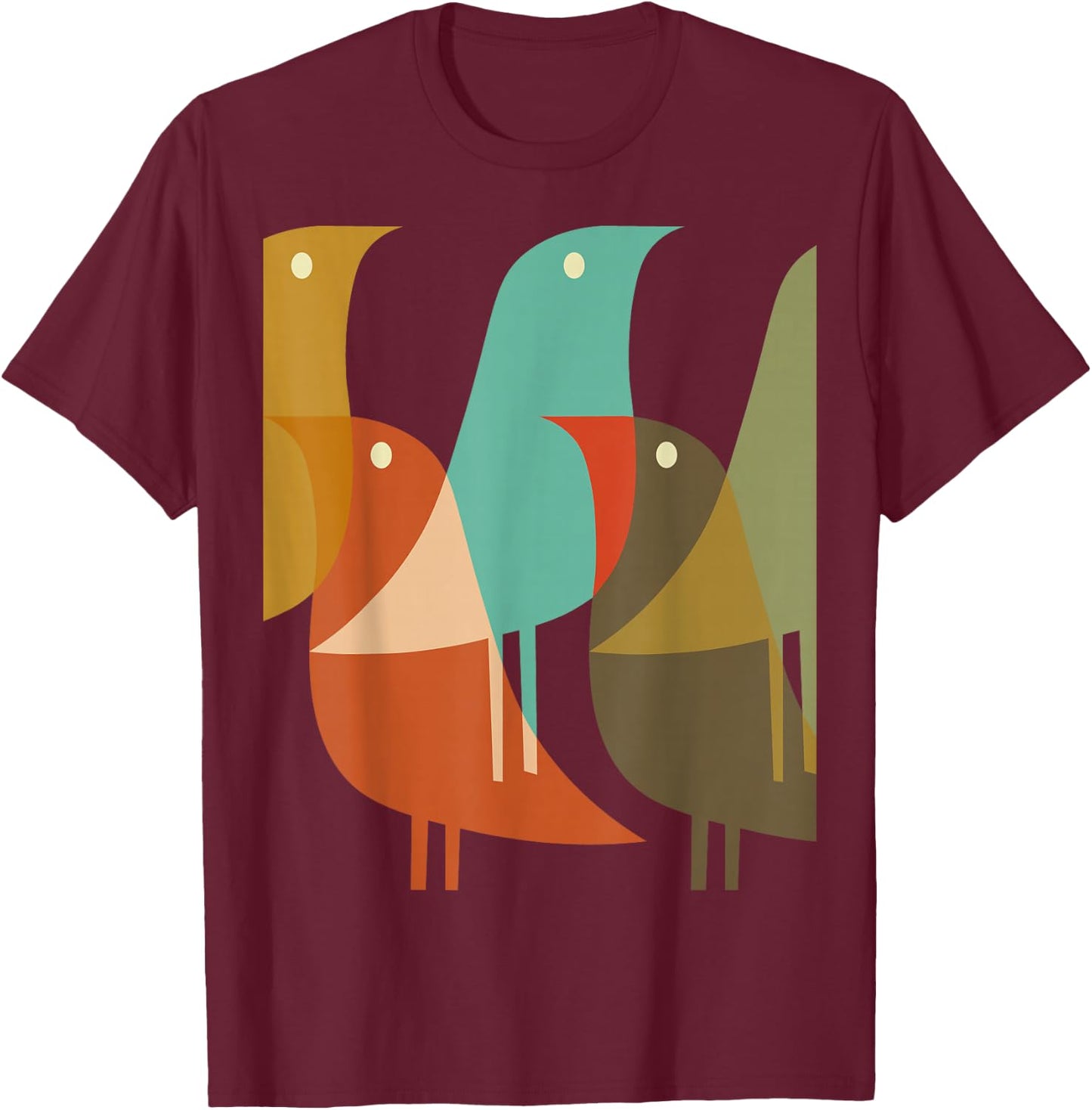 Bird Print Art Deco 60s Surf Beach Hippy Cool Retro T-Shirt - T-Shirt | Maroon