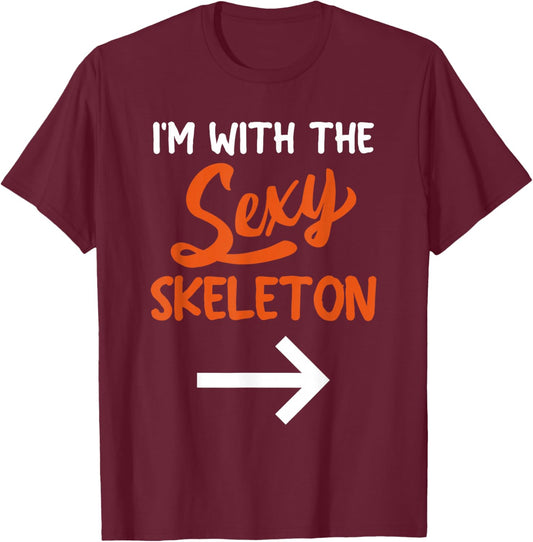 Lazy Halloween Costume for Couple I'm with The Sexy Skeleton T-Shirt - T-Shirt | Maroon