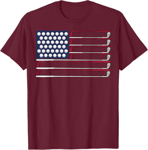 Patriotic Golf American 4th of July Golf Clubs American Flag T-Shirt - T-Shirt | Maroon