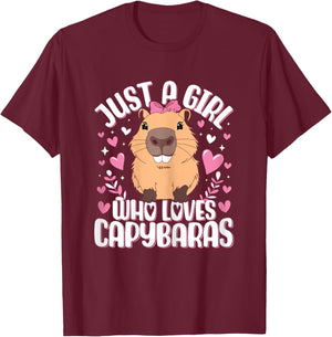 Just a Girl who loves Capybaras T-Shirt - T-Shirt | Maroon