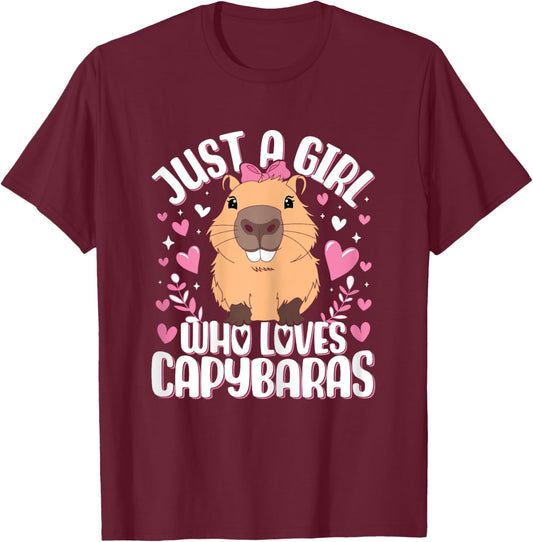 Just a Girl who loves Capybaras T-Shirt - T-Shirt | Maroon