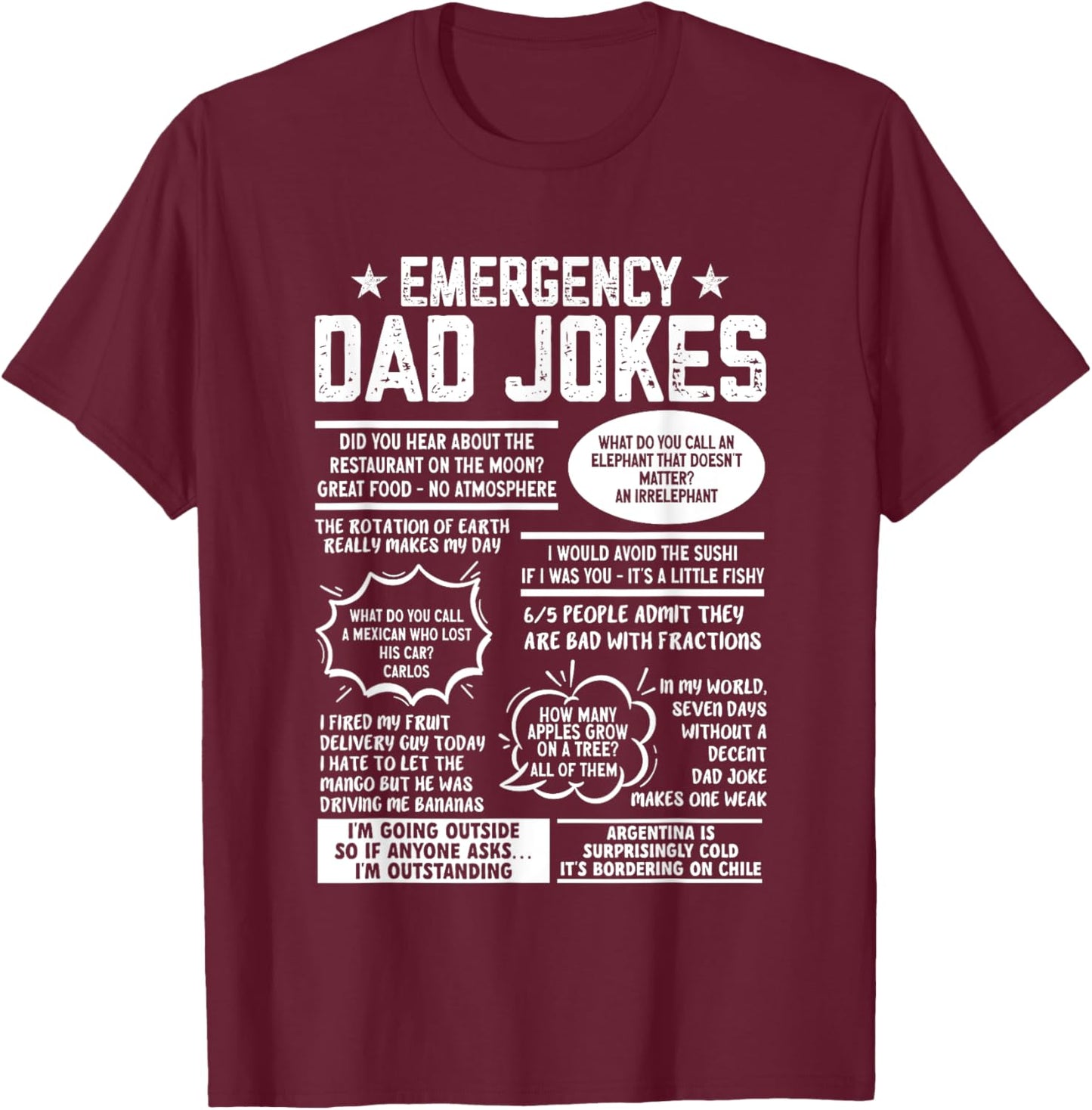 Emergency Dad Jokes Funny Pun Dad Joke T-Shirt - T-Shirt | Maroon