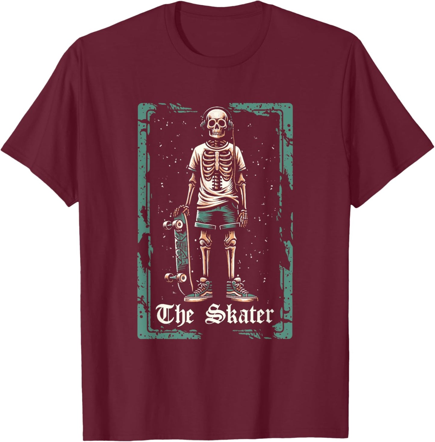 Skateboard Skater Skateboarder - Skeleton Tarot Card T-Shirt - T-Shirt | Maroon