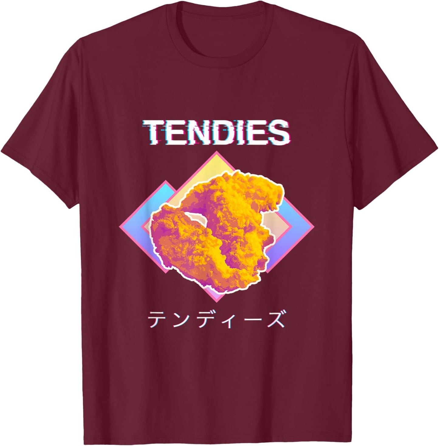 Vaporwave Tendies Chicken Tenders Japanese Kanji Small T-Shirt - T-Shirt | Maroon