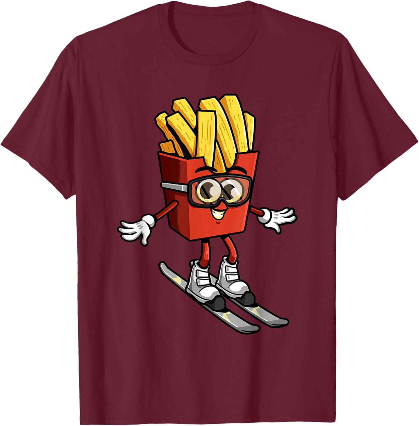 Funny French Fry Ski Potato Fries Skiing Instructor Outfit T-Shirt - T-Shirt | Maroon