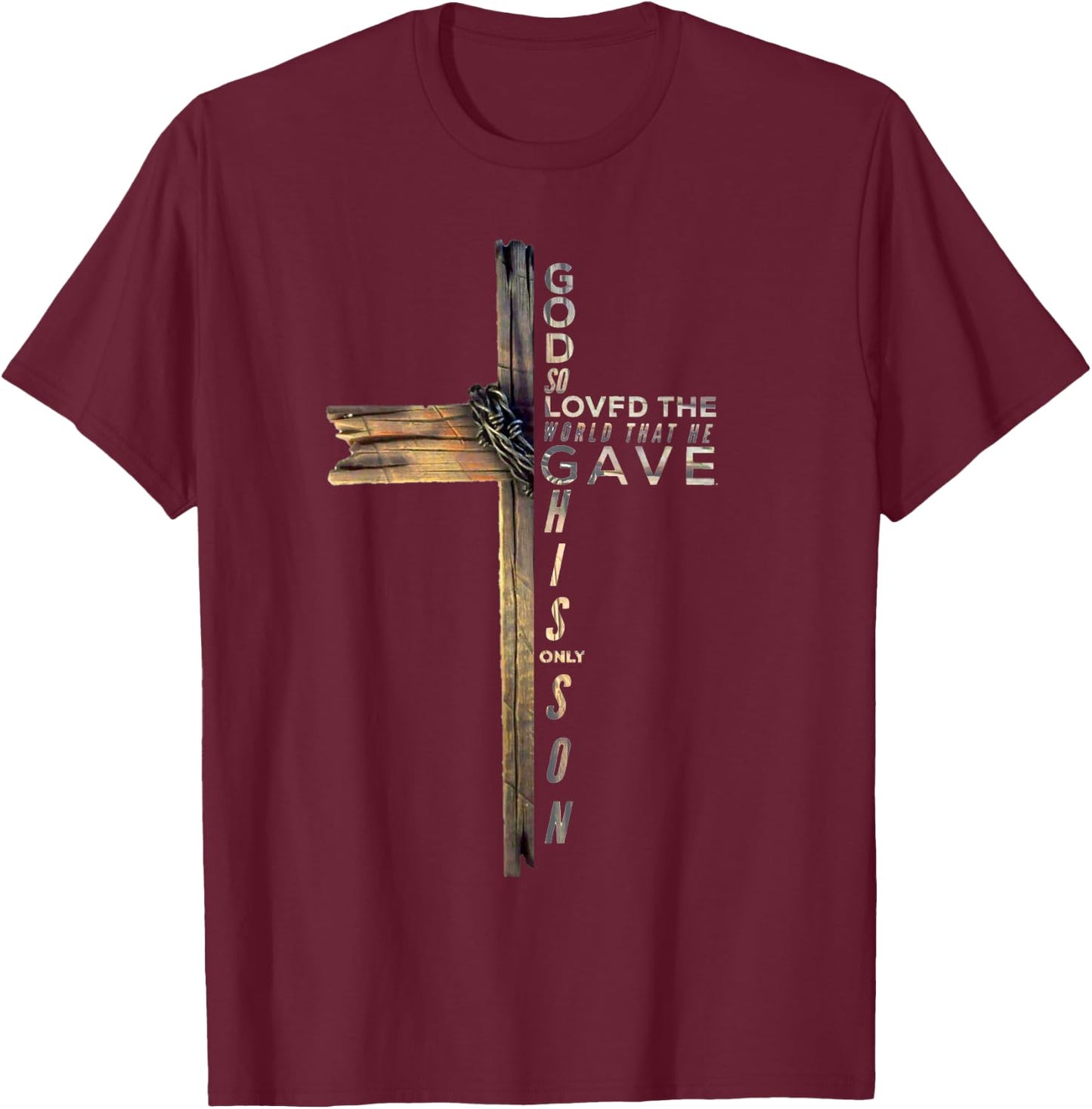 John 3:16 Christian Cross Bible T-Shirt - T-Shirt | Maroon