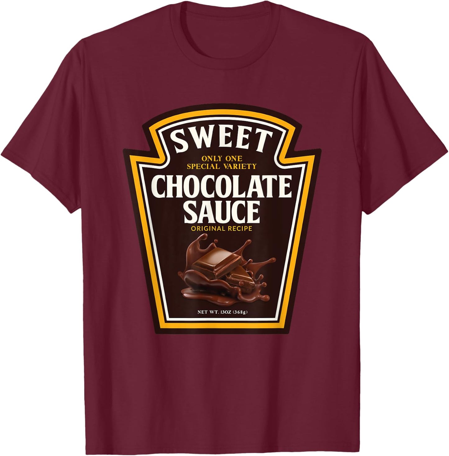 Sweet Chocolate Sauce Funny Bottle Label Condiment design T-Shirt - T-Shirt | Maroon