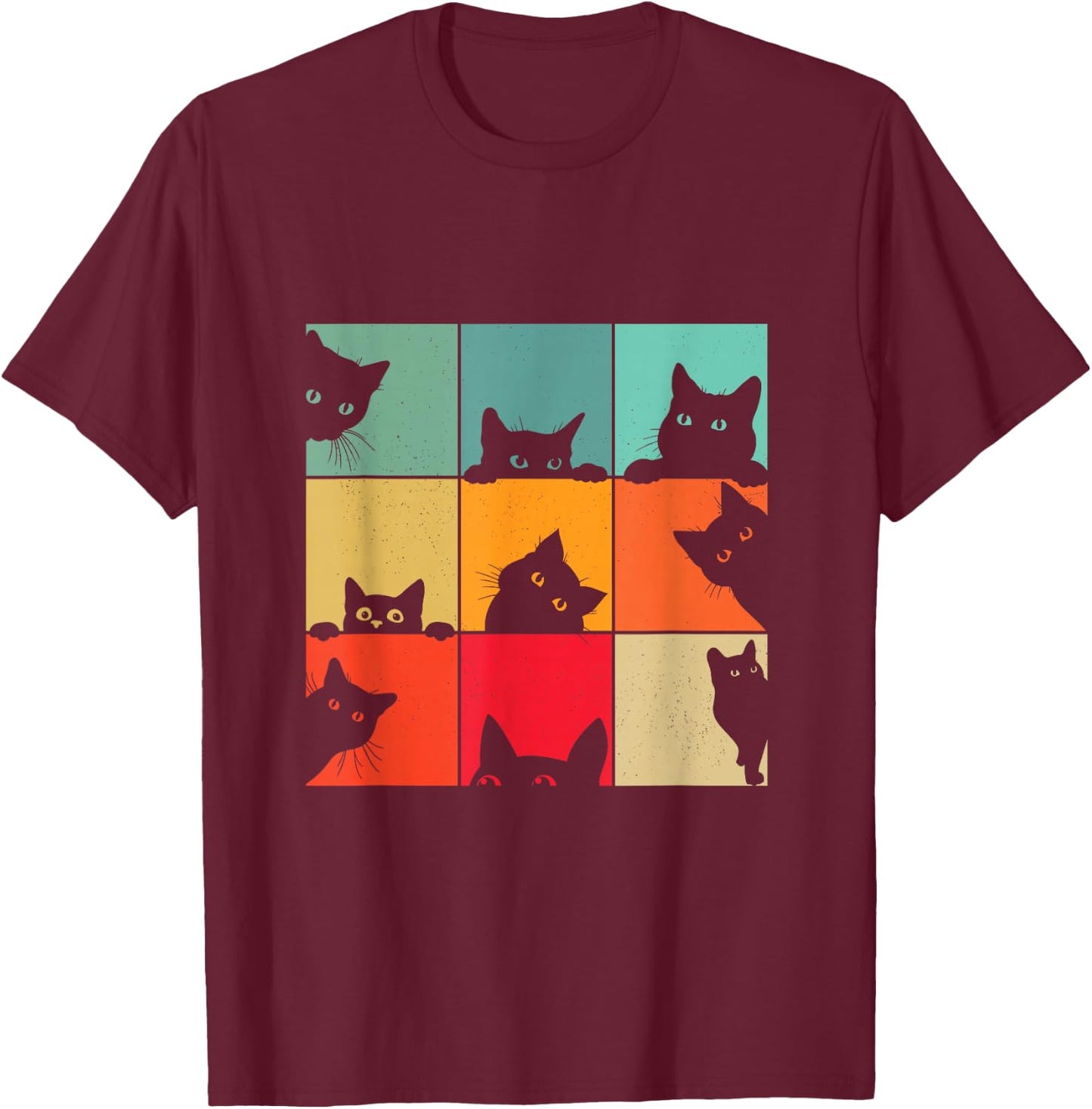 Funny Retro Vintage Curious Black Cat For Cats Lover T-Shirt - T-Shirt | Maroon