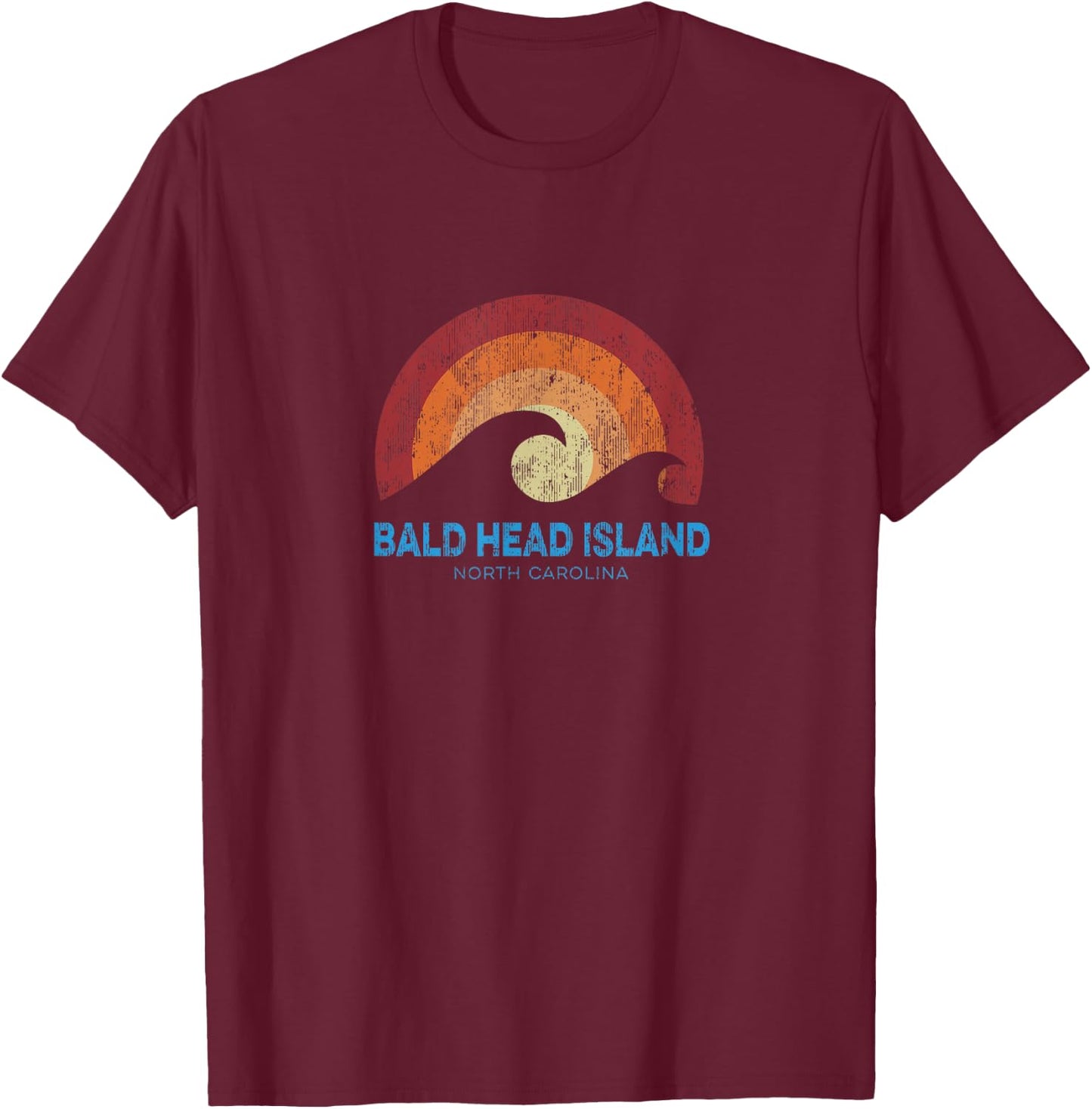 Bald Head Island NC Retro Surf Beach Vibe Men Women Kids T-Shirt - T-Shirt | Maroon
