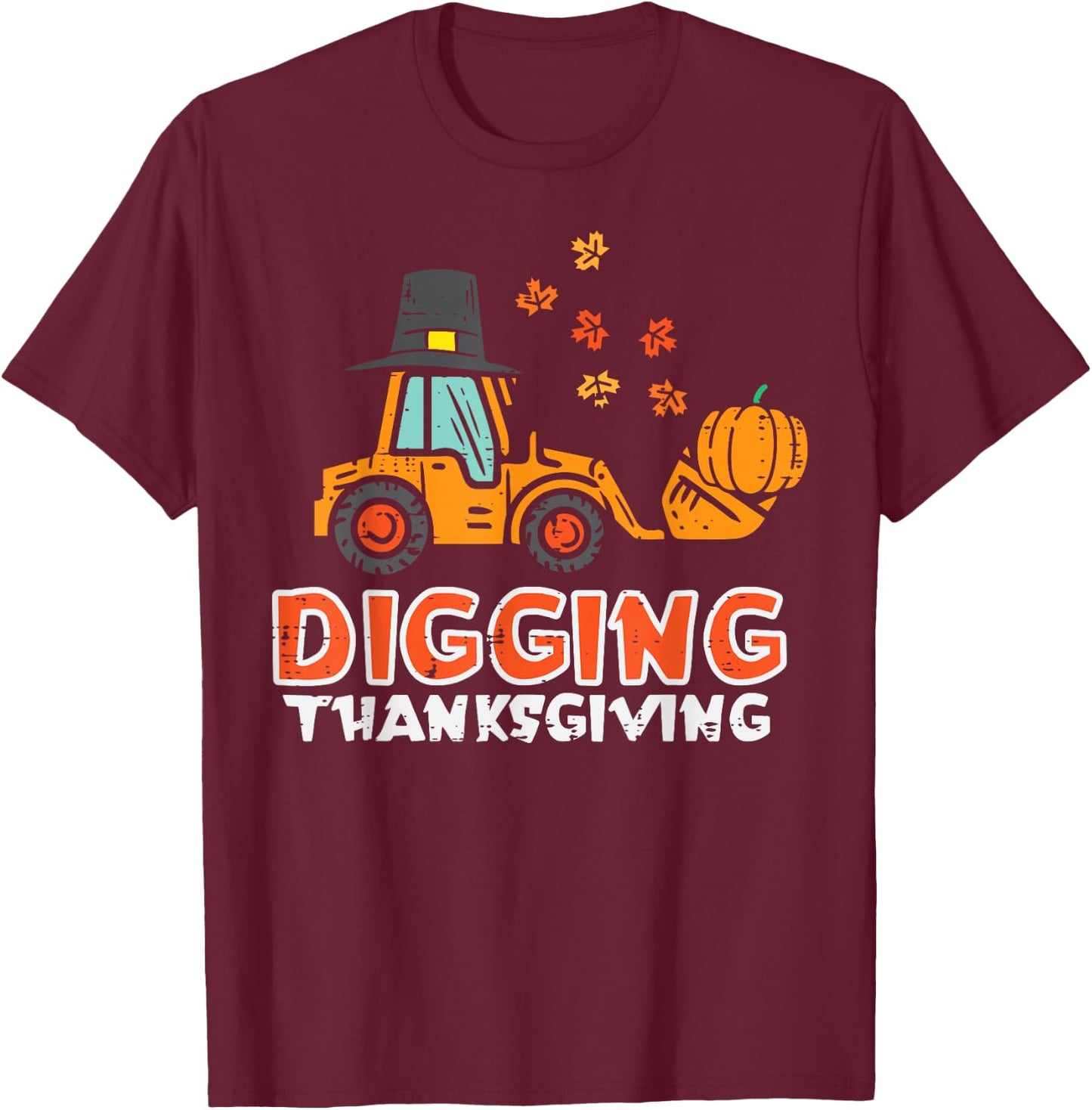 Digging Thanksgiving Excavator Truck Fall Toddler Boys Kids T-Shirt - T-Shirt | Maroon